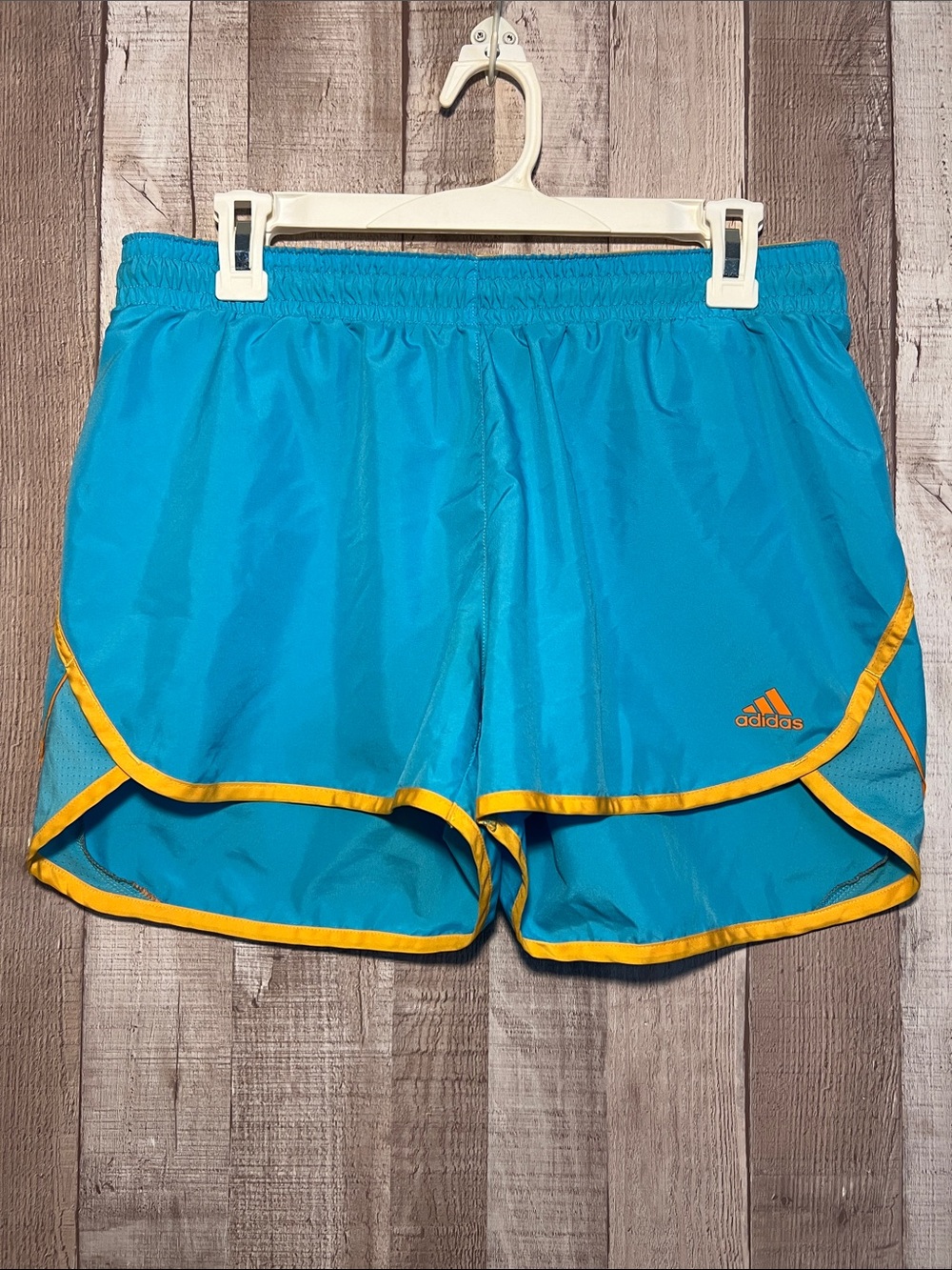 Adidas Turquoise Athletic Shorts with Yellow Trim